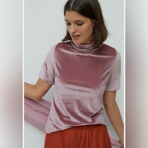 Anthropologie Krisha Velvet Mock Neck Pink Top Size S